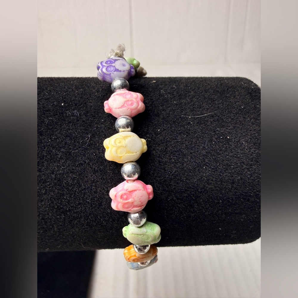 Trrtlz Friendship Owl Bracelet Pastel Multicolor Tiny Silver Stretch Barbie BoHo - Picture 2 of 5